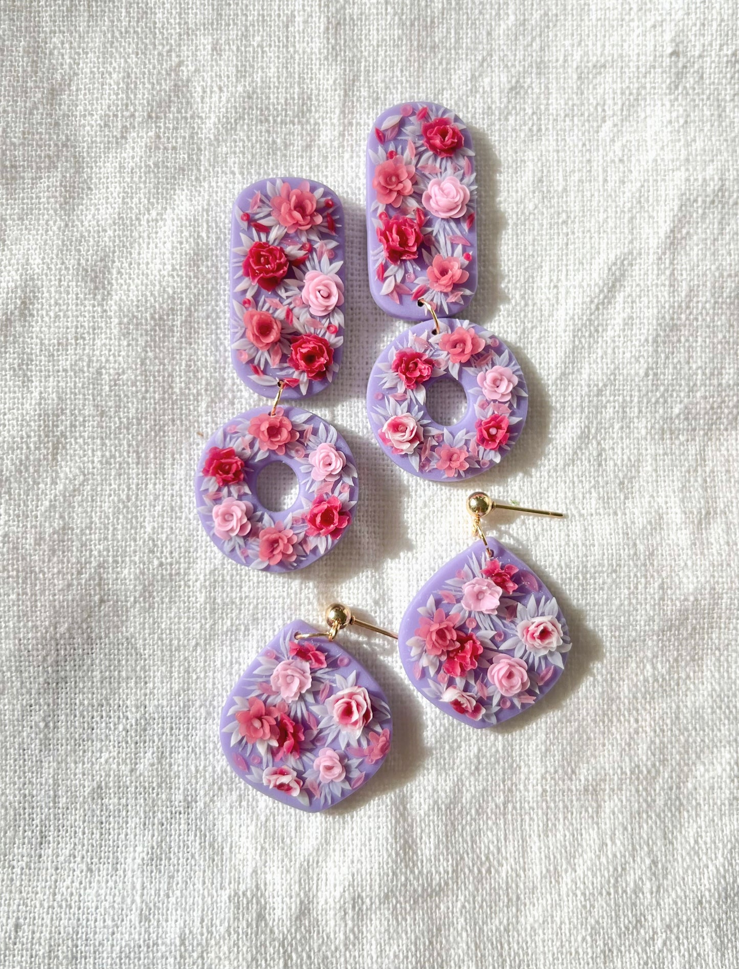 Flowers in Bloom (Purple) Rounded Rectangle + Circle Earrings