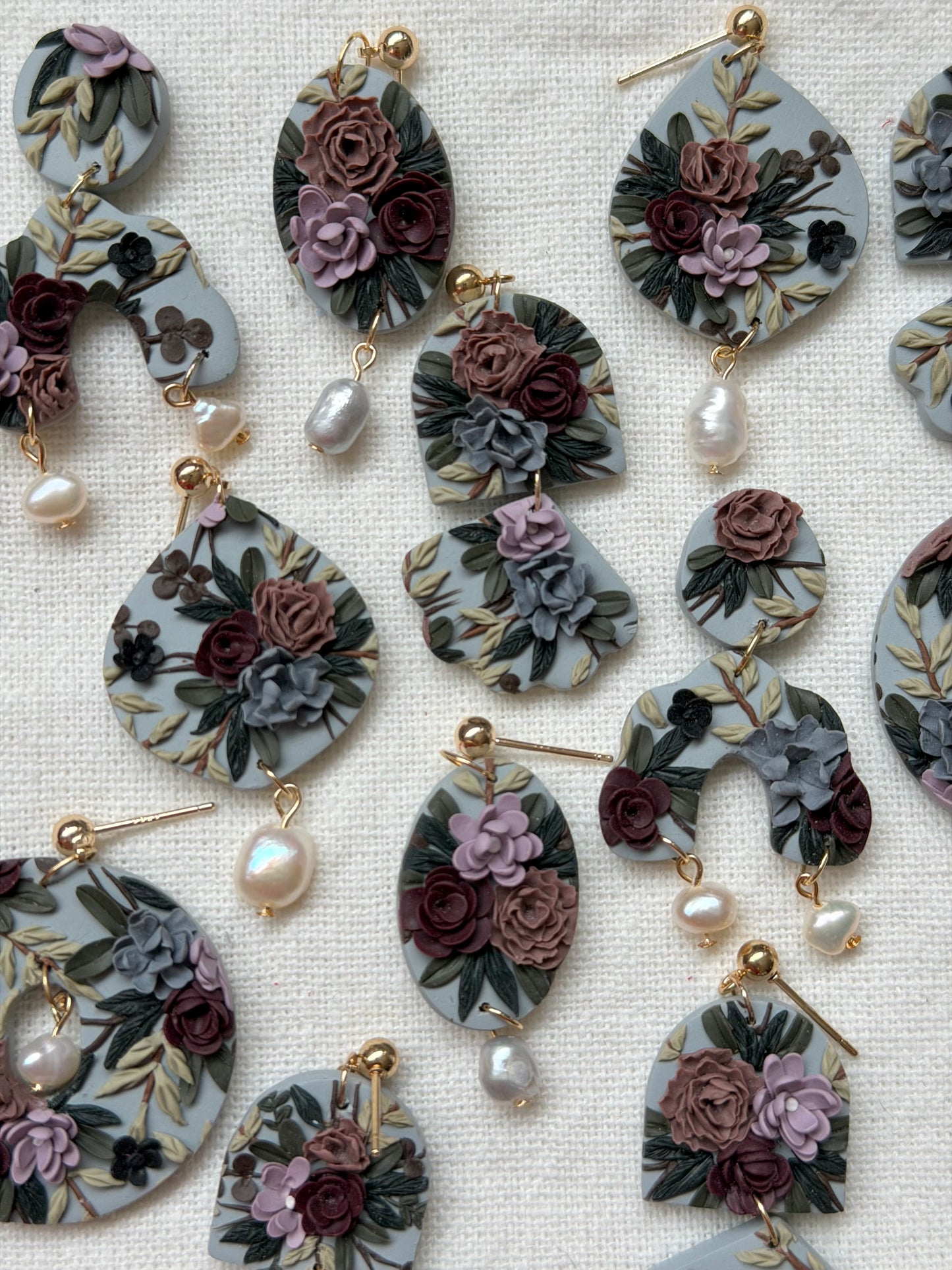 Dark Romantasy Oval Earrings with Freshwater Pearls