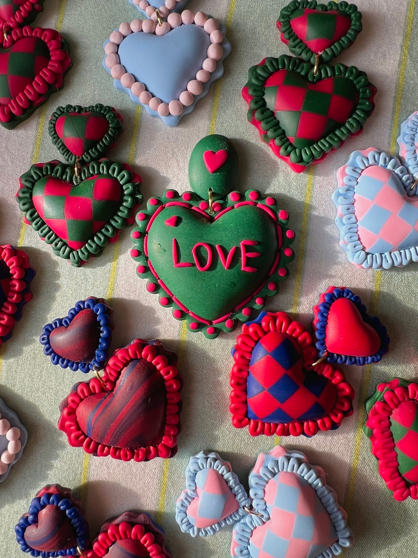Red & Blue Checkered Heart Earrings