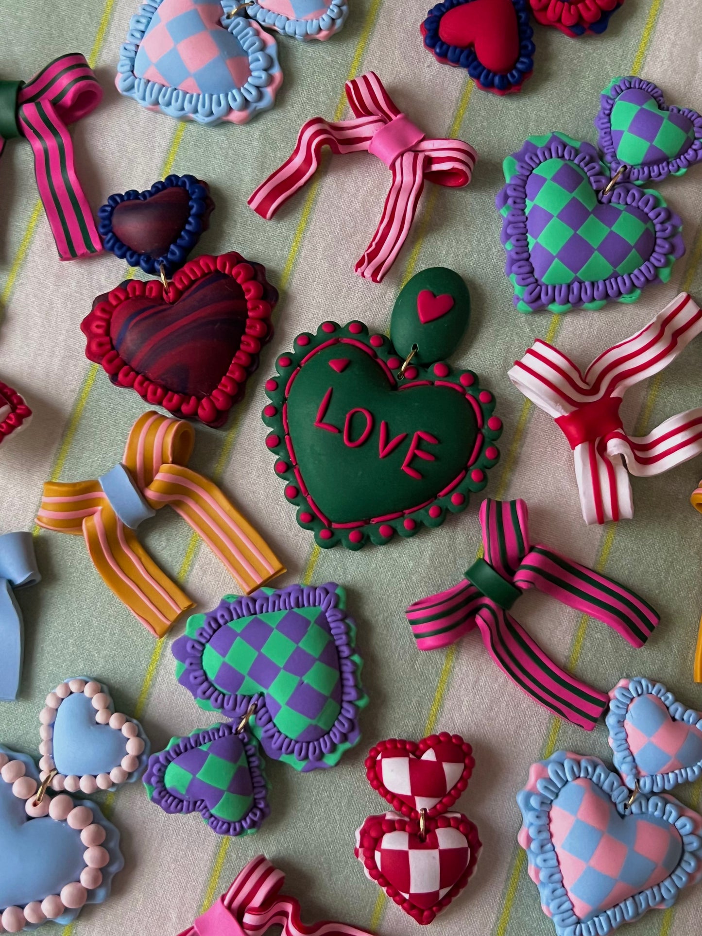 Purple & Mint Doily Heart Earrings