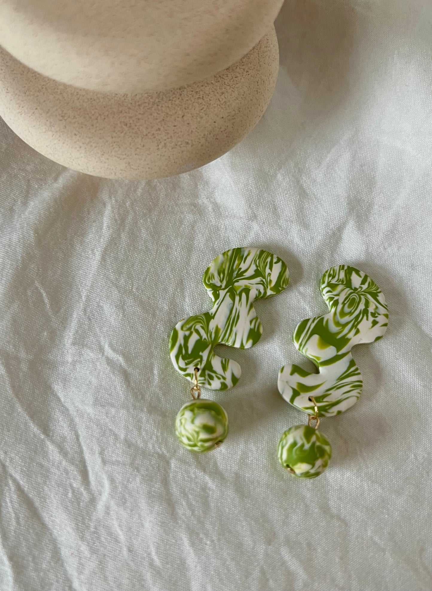 Squiggle Marbled Earrings with Bead