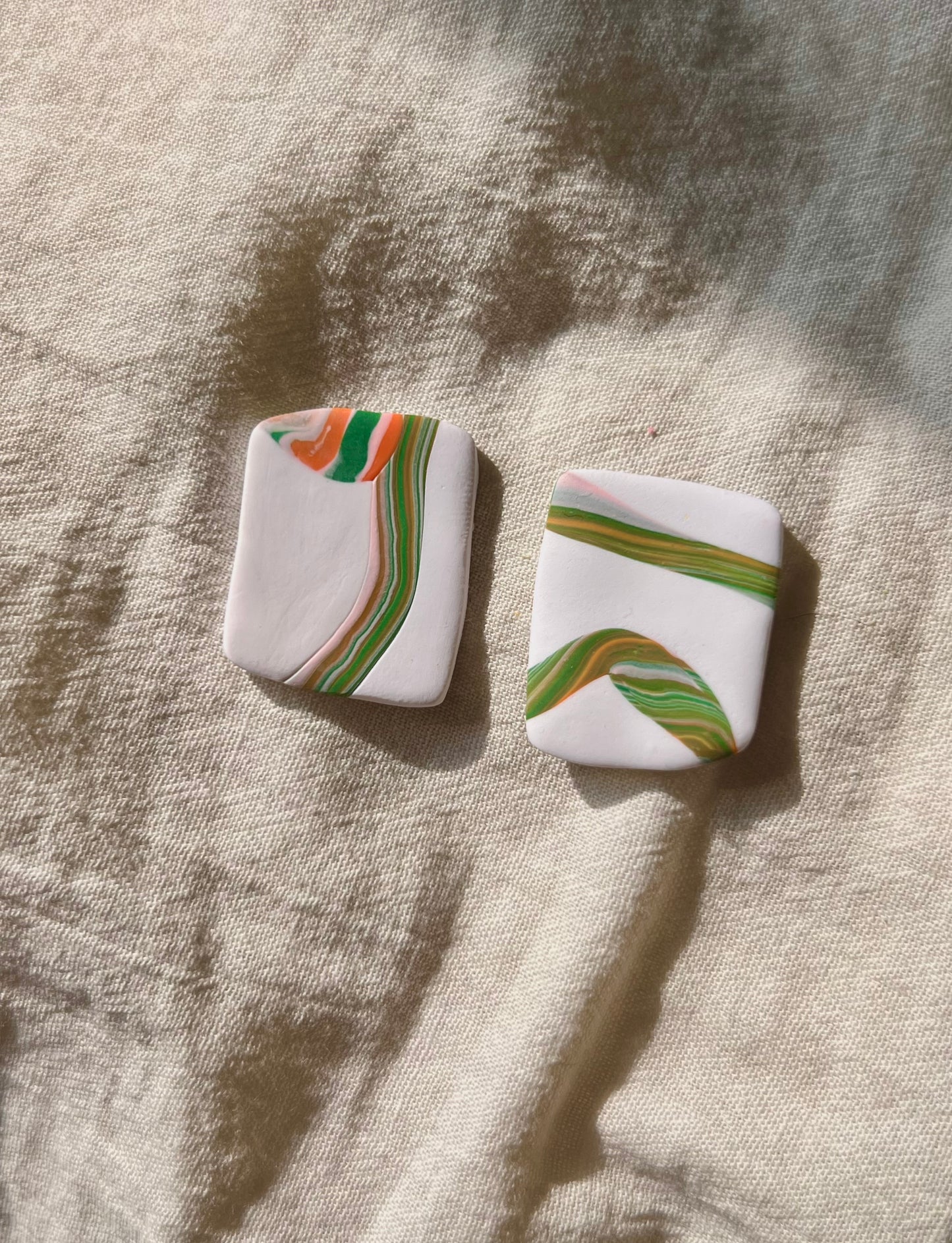 Line Marbled Organic Square Studs