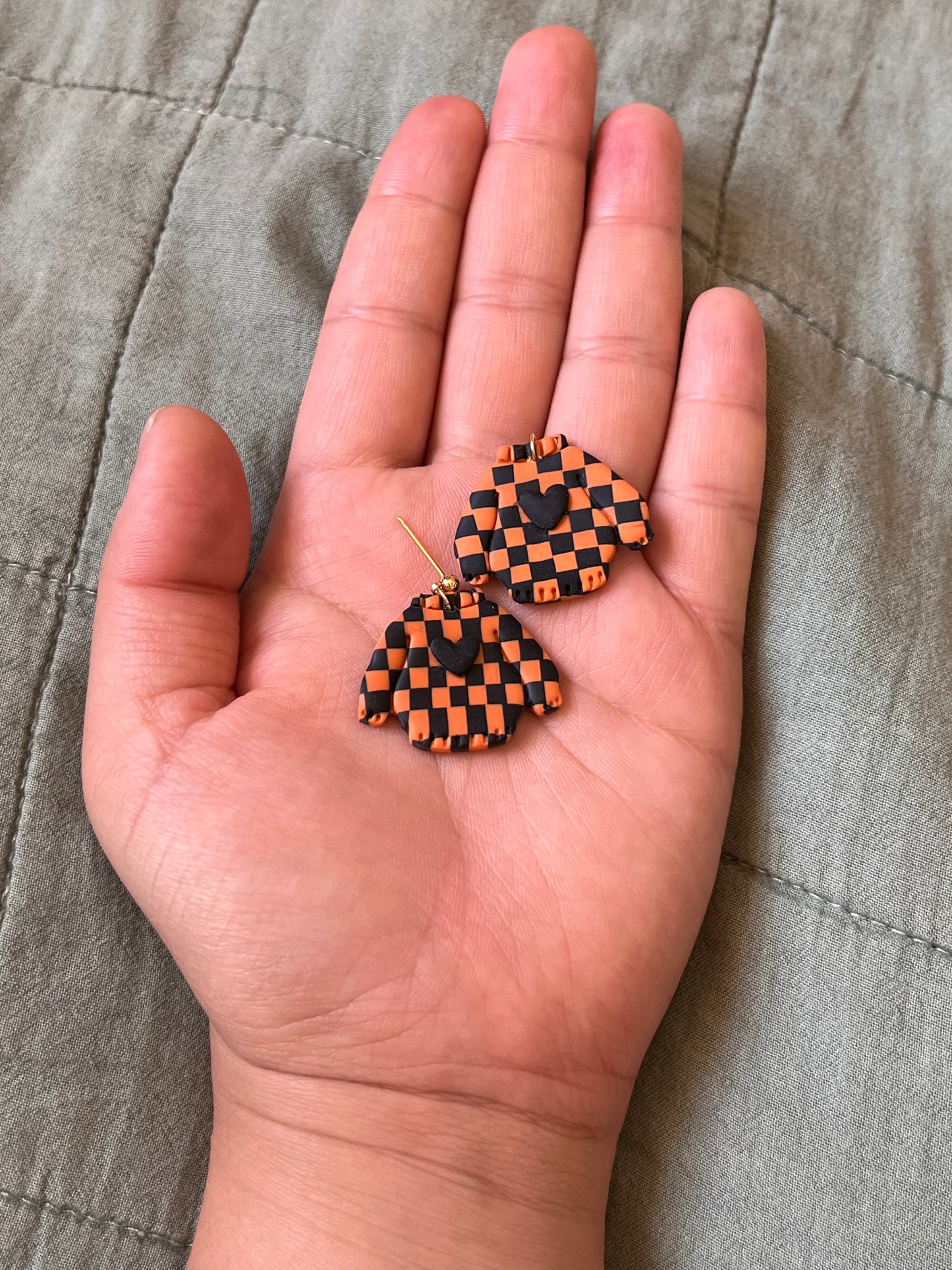 Orange & Black Heart Sweater Dangles