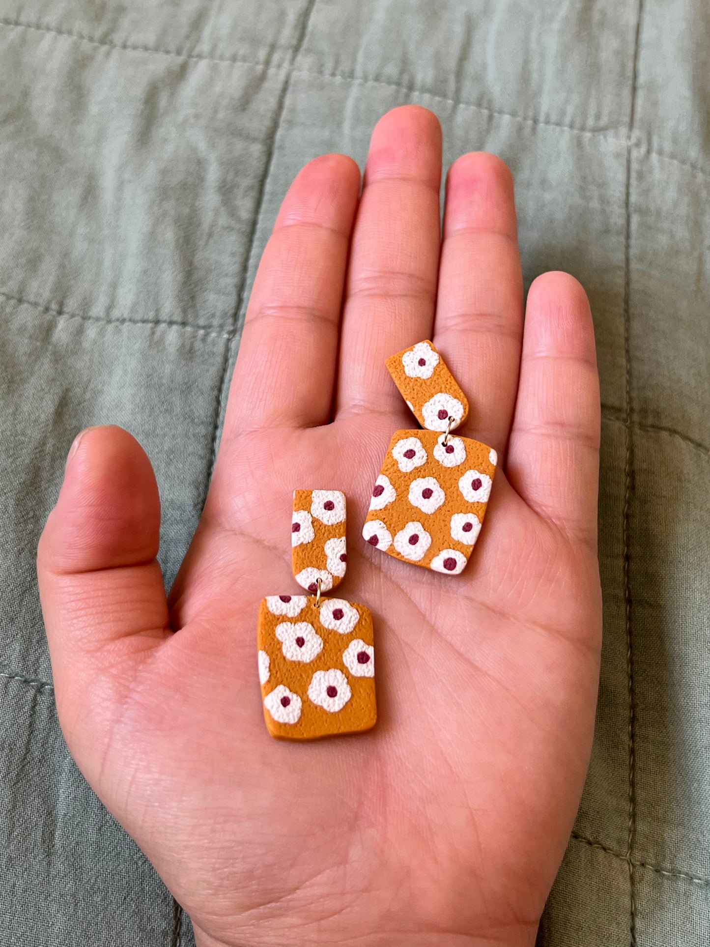 Mustard Yellow Flower Organic Square Dangles