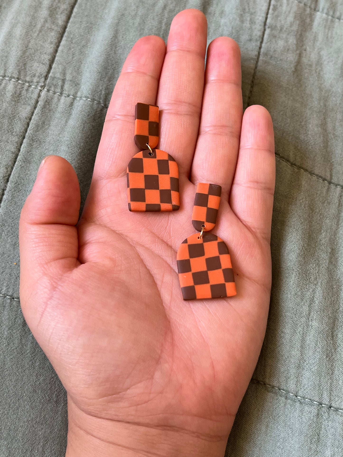Brown & Orange Checkered Solid Arch Dangles