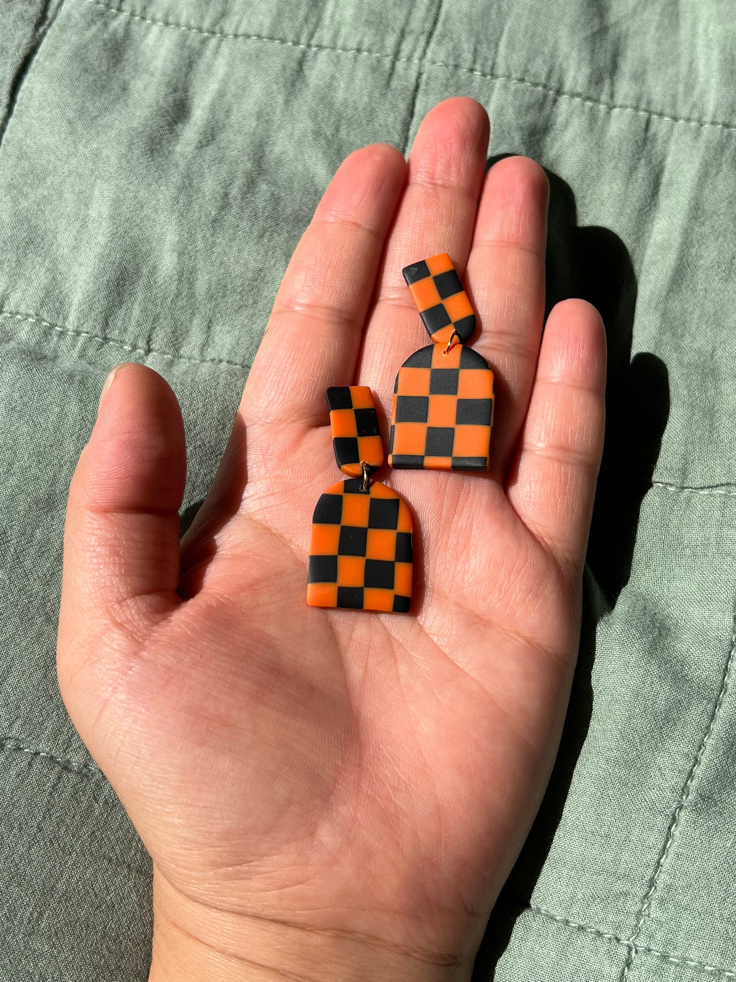 Orange & Black Checkered Solid Arch Dangles