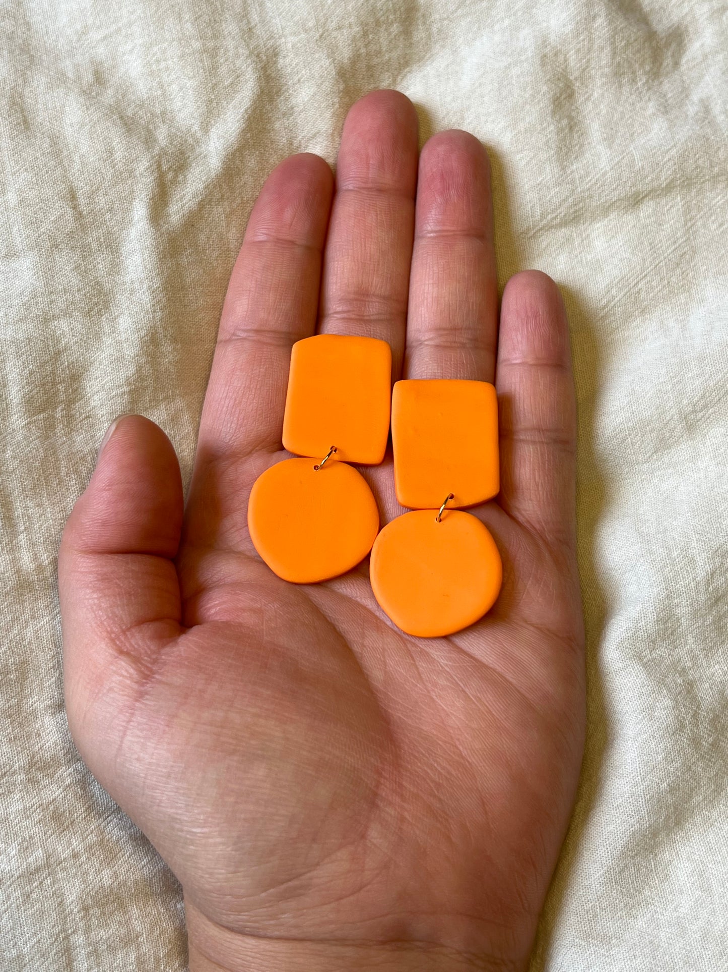 Orange Orange Organic Square and Circle Dangles