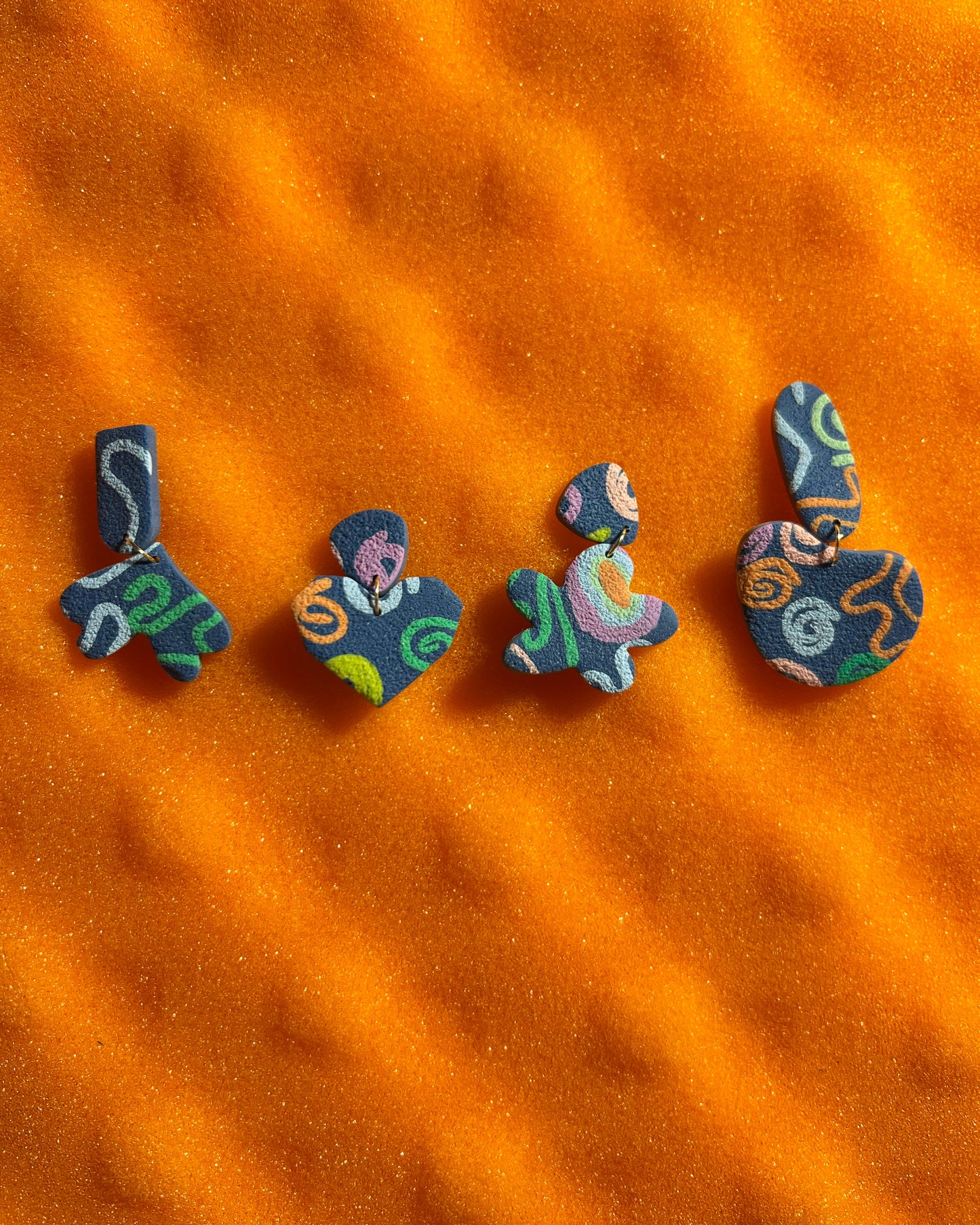 Doodles on Navy Crystal Heart Earrings