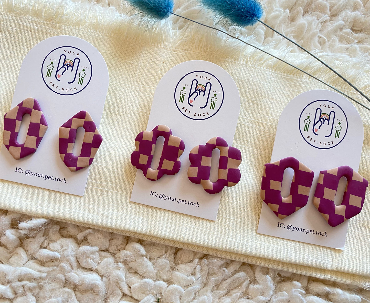 dark lilac and tan flower donut earrings︱pb&j collection