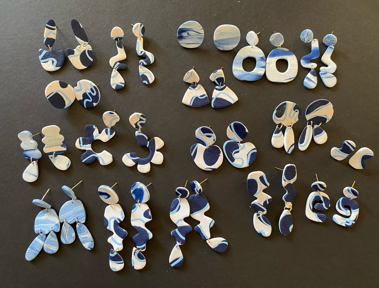 blue and white long abstract blob and drop (no top)earrings