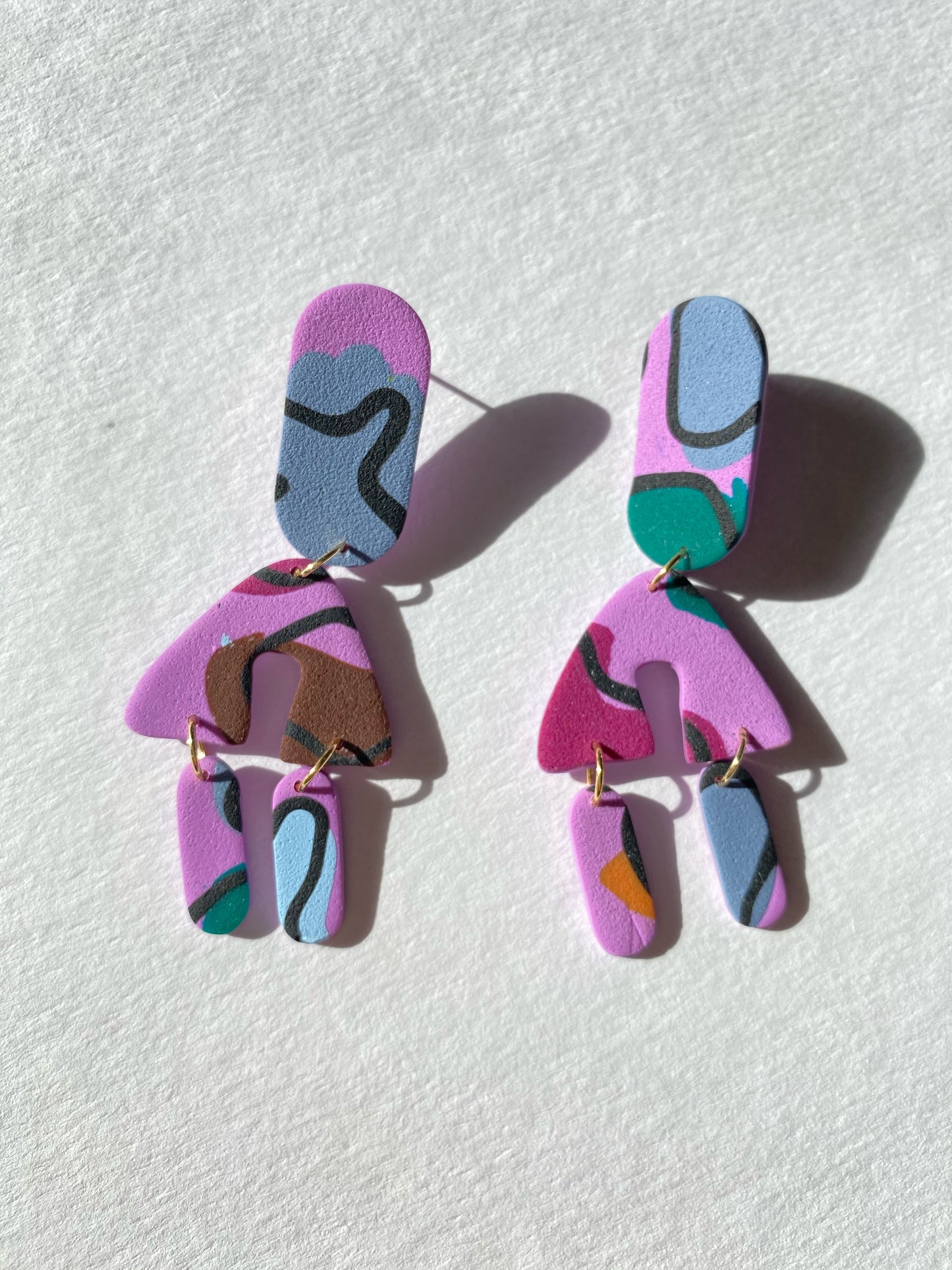 colorful on lavender oval & triangle dangle earrings