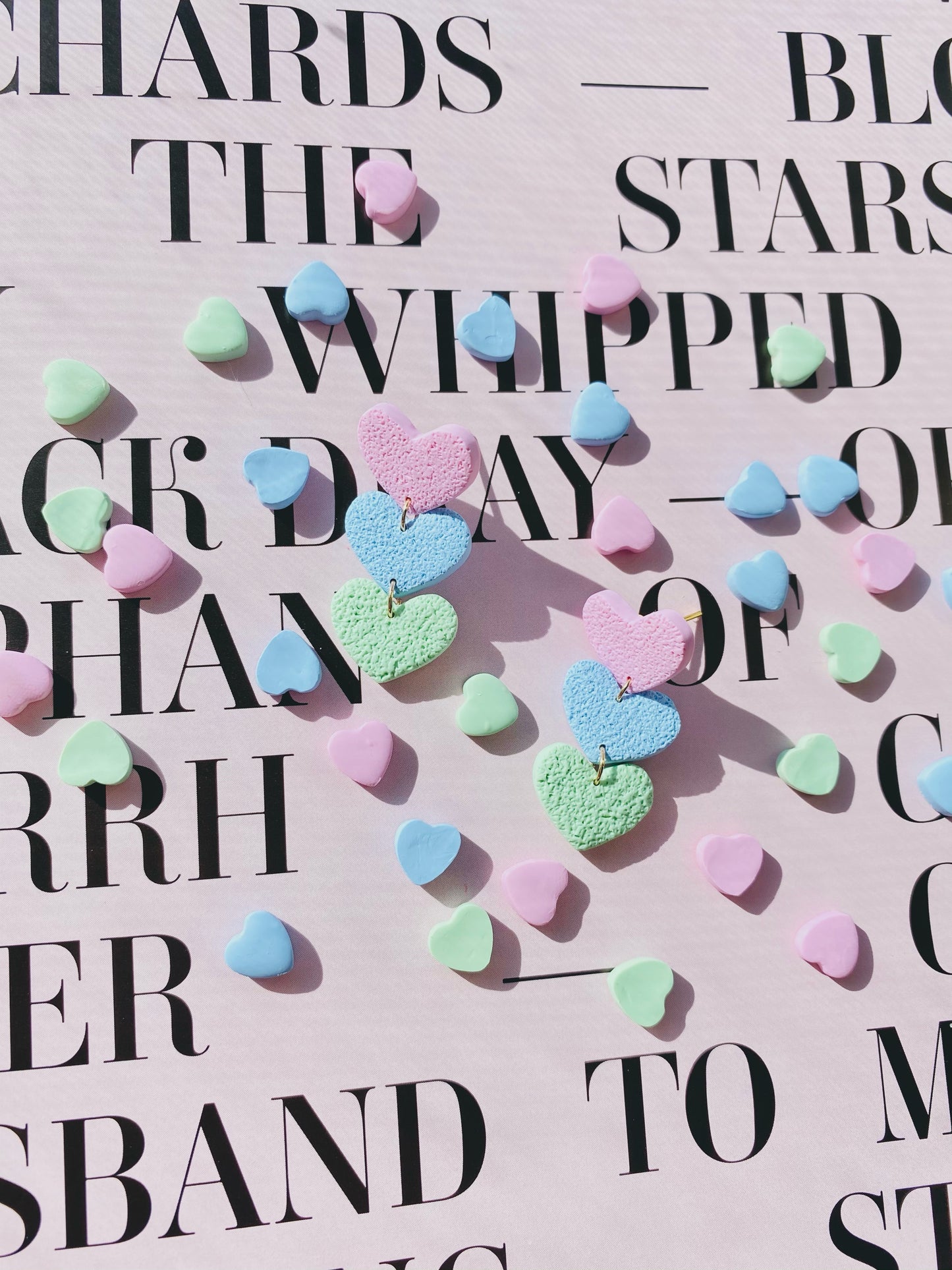 multi pastel textured small heart dangles