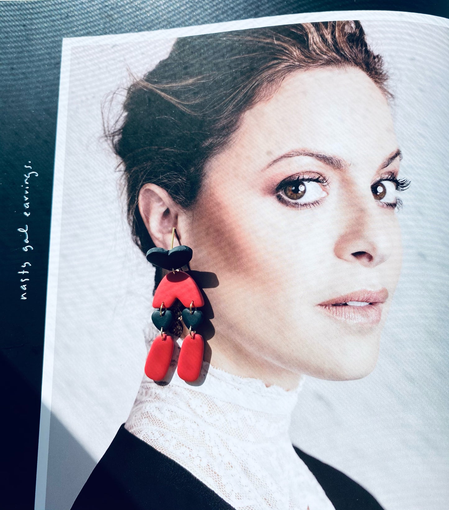 black and red heart and mini arch dangle earrings