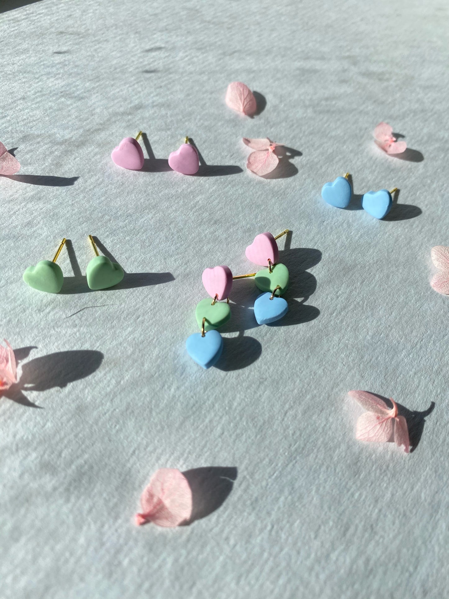 multi pastel textured baby mini heart dangles