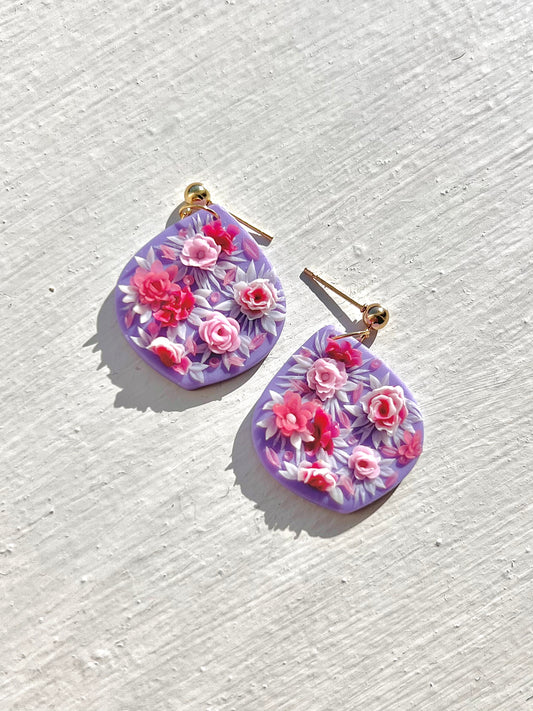 Flowers in Bloom (Purple) Pendant Drop Earrings