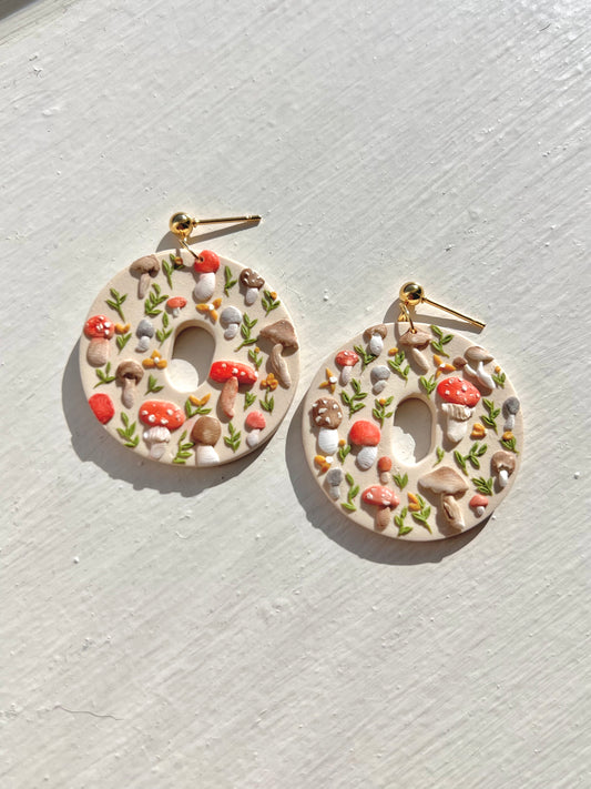 Cottage Mushroom Circle Donut Earrings