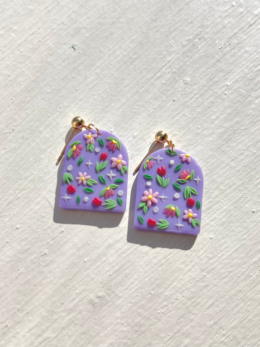 Purple Flower Power Arch Earrings