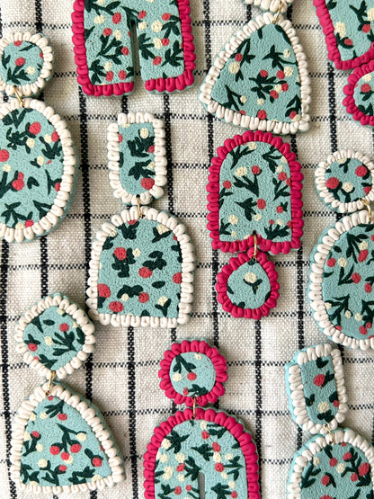 Blue Floral Pattern Doily Petal Dangles