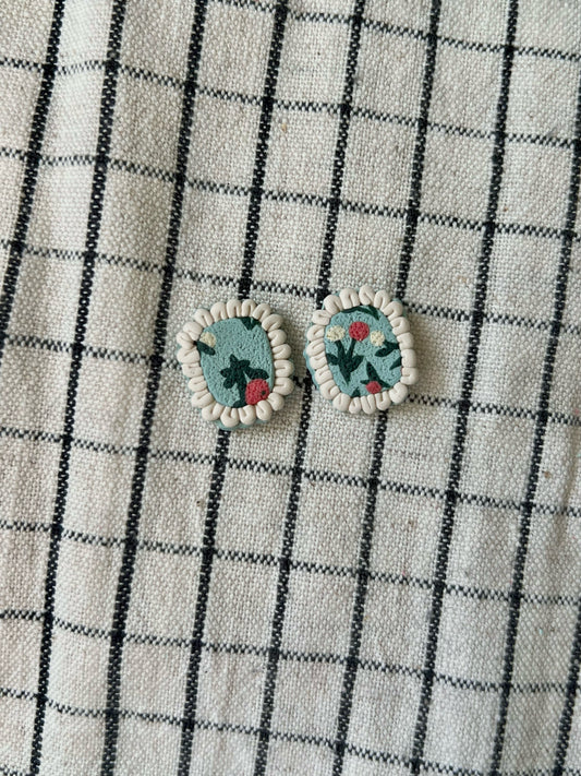 Blue Floral Pattern Doily Studs