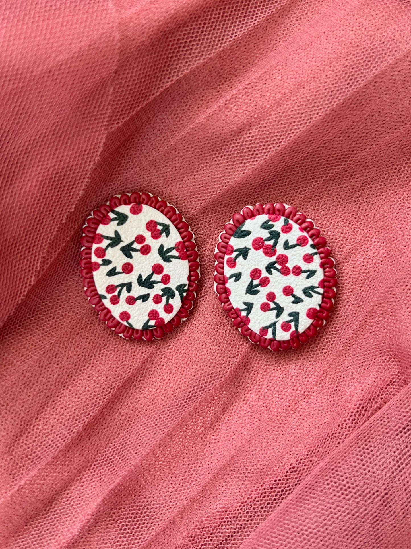 Cherry Cherry Doily Brooch Studs