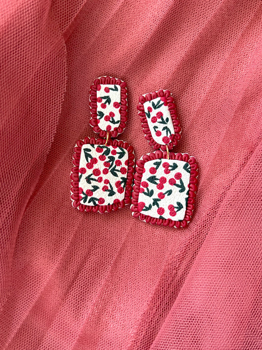 Cherry Cherry Doily Abstract Rectangle Dangles