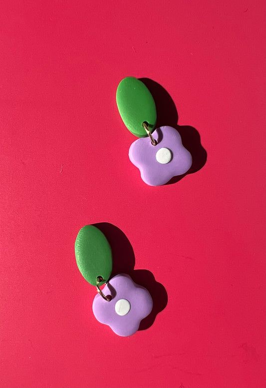 purple 4-petal bb flower earrings