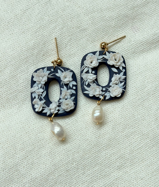 Delicate Blossoms Square Donut Earrings with Freshwater Pearls