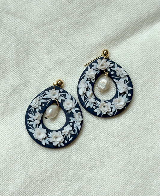 Delicate Blossoms Tear Donut Earrings with Freshwater Pearls