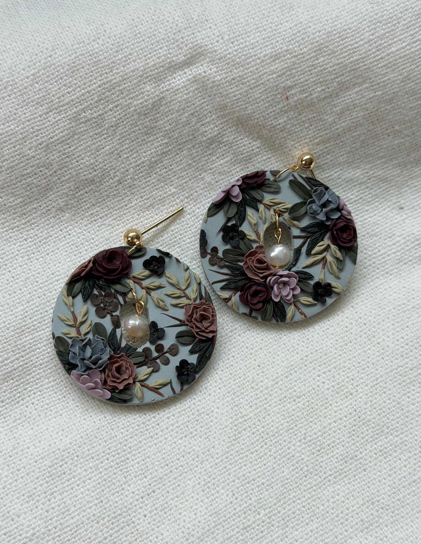Dark Romantasy Circle Donut Earrings with Freshwater Pearls