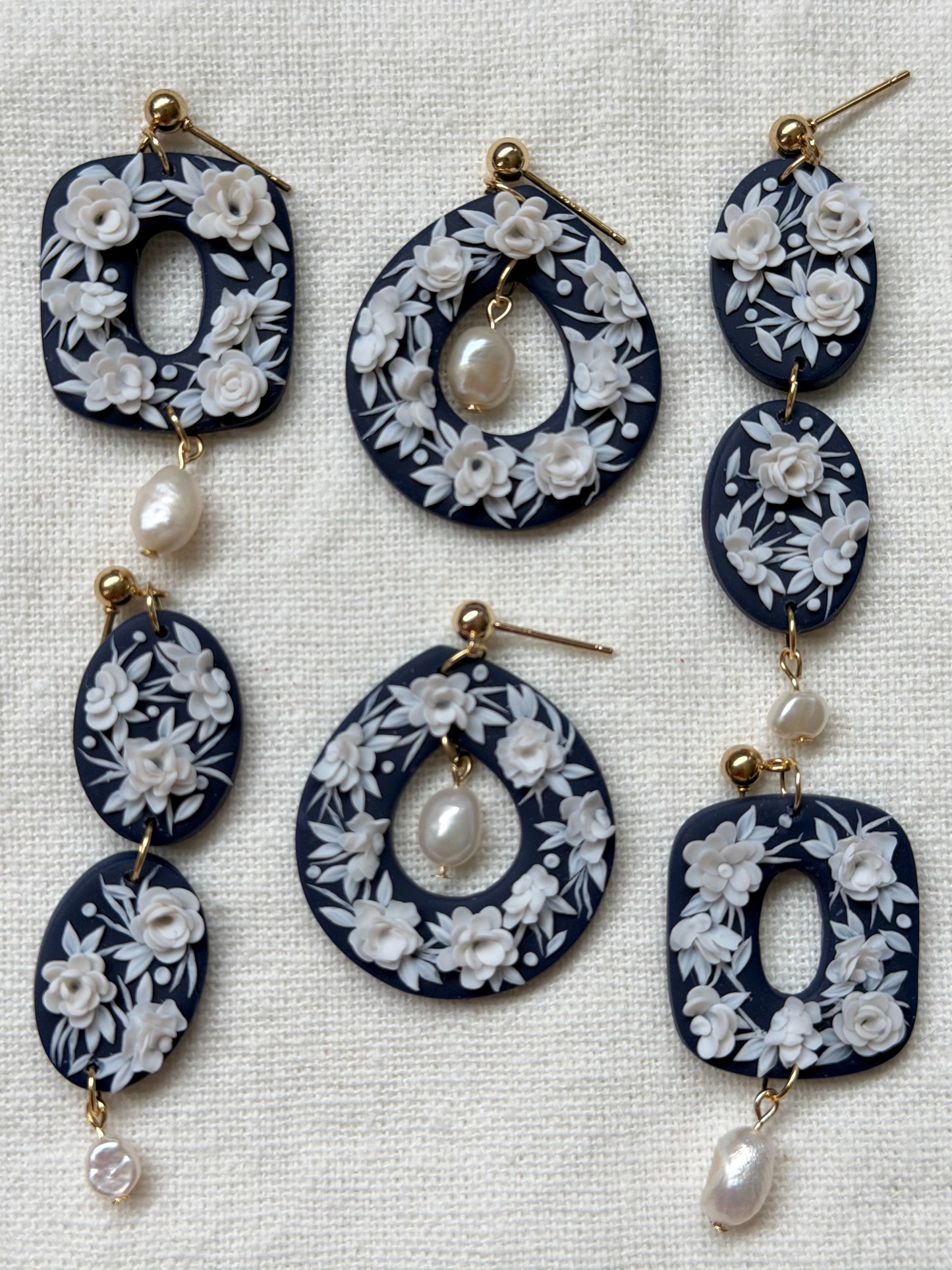 Delicate Blossoms Oval Drop Earrings with Freshwater Pearls