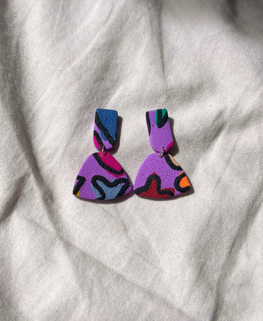 Abstract Trapezoid Drop Earrings (Purple)