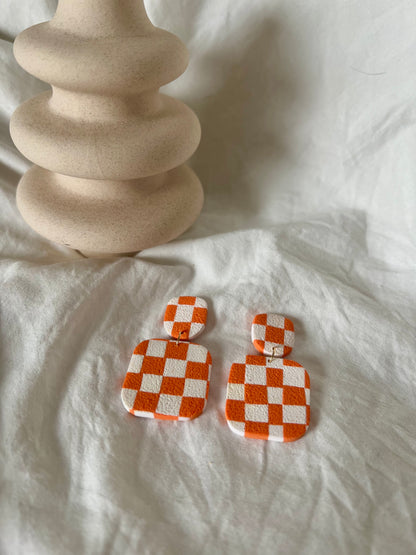 Tab & Square Checkered Earrings