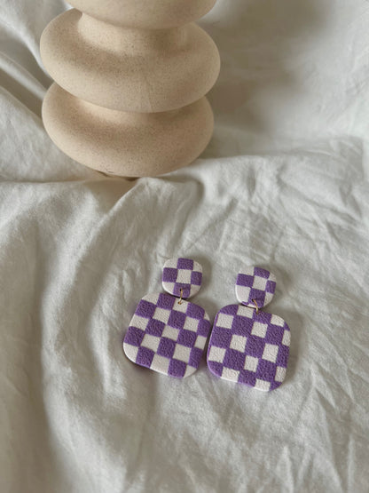 Tab & Square Checkered Earrings