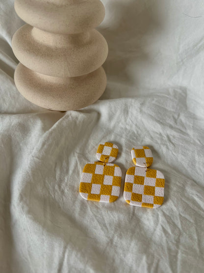 Tab & Square Checkered Earrings