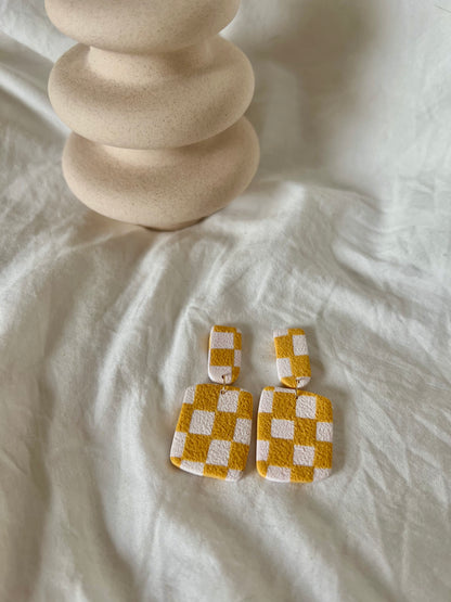 Tab & Rectangle Checkered Earrings