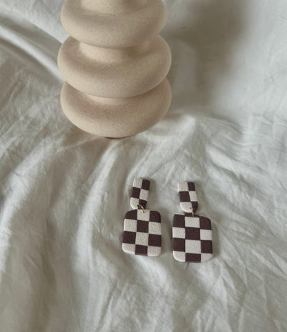 Tab & Rectangle Checkered Earrings