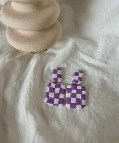 Tab & Rectangle Checkered Earrings