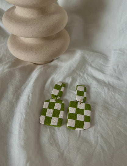 Tab & Rectangle Checkered Earrings