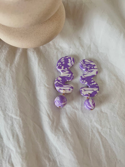 Squiggle Marbled Earrings with Bead