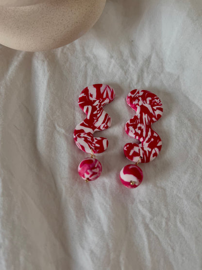 Squiggle Marbled Earrings with Bead