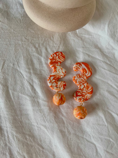 Squiggle Marbled Earrings with Bead