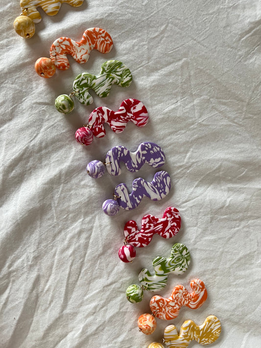 Squiggle Marbled Earrings with Bead