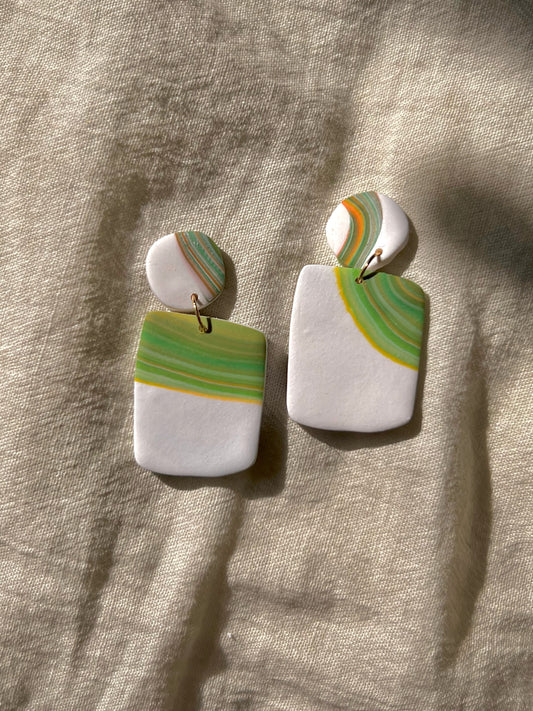 Line Marbled Organic Square and Small Circle Dangles