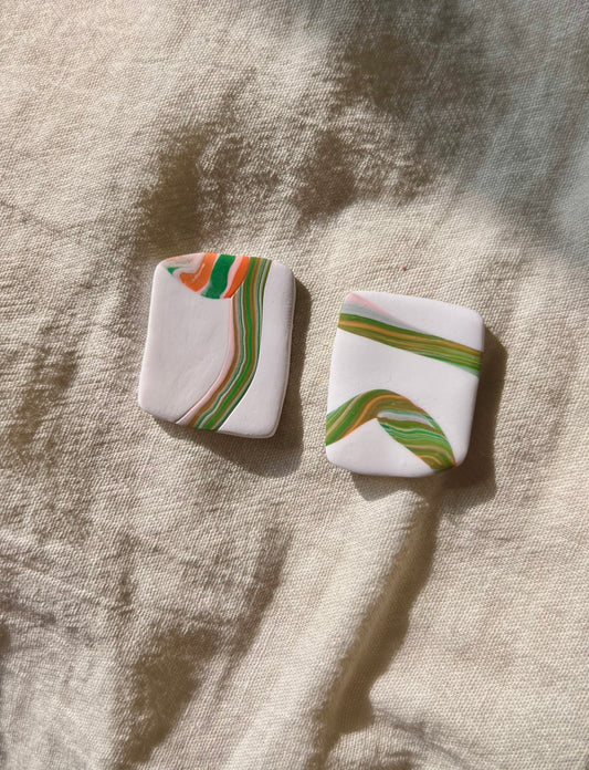 Line Marbled Organic Square Studs