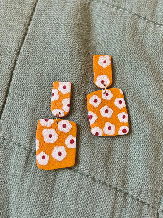 Mustard Yellow Flower Organic Square Dangles