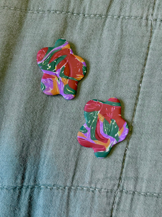 Retro Marbled Flower Studs
