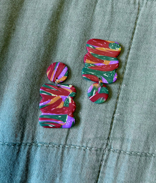 Retro Marbled Squiggle Circle Earrings