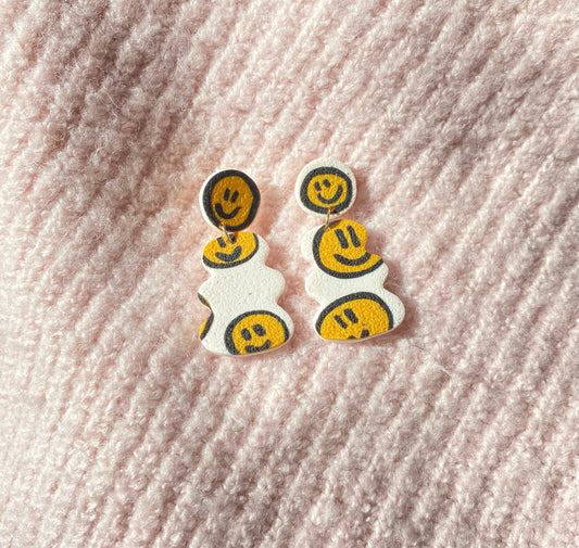 smiley on white squiggle blob earrings