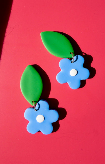 blue medium flower earrings