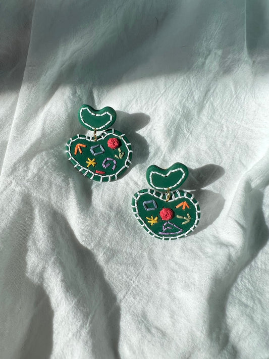 colorful on green blob earrings│the hand sewn collection